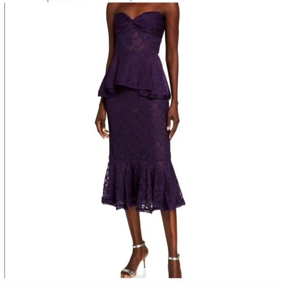 Flor et al purple Ashely strapless heart lace peplum midi dress size 4